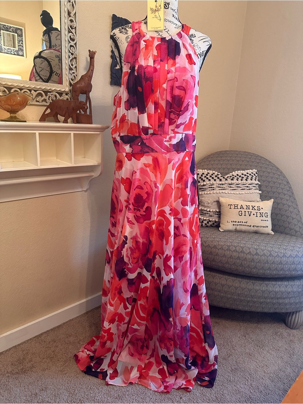 Eliza J Pink and Purple Floral Halter Maxi Dress